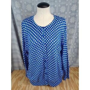 Gnw Womens Shirt Size Xl Blue White Diamond Pattern Long Sleeve Button Up
